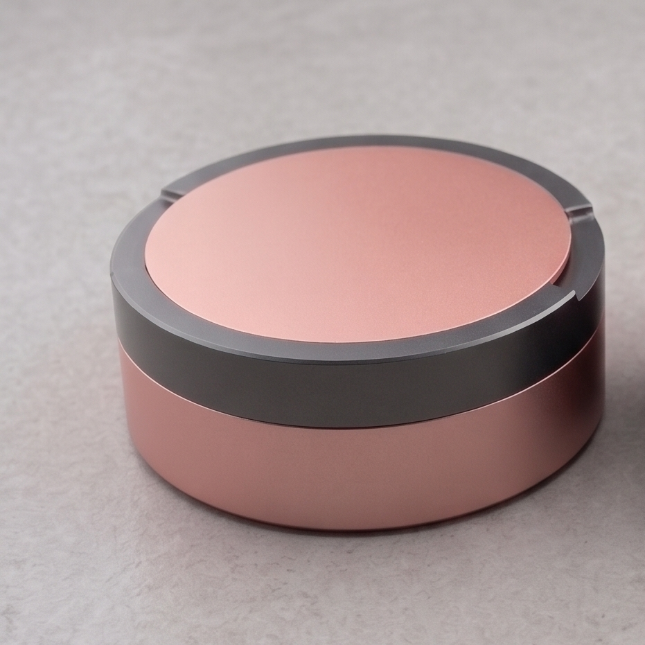 Tvåfärgad snusdosa i aluminium med rosa lock och botten samt grå i mitten från Duo Edition.